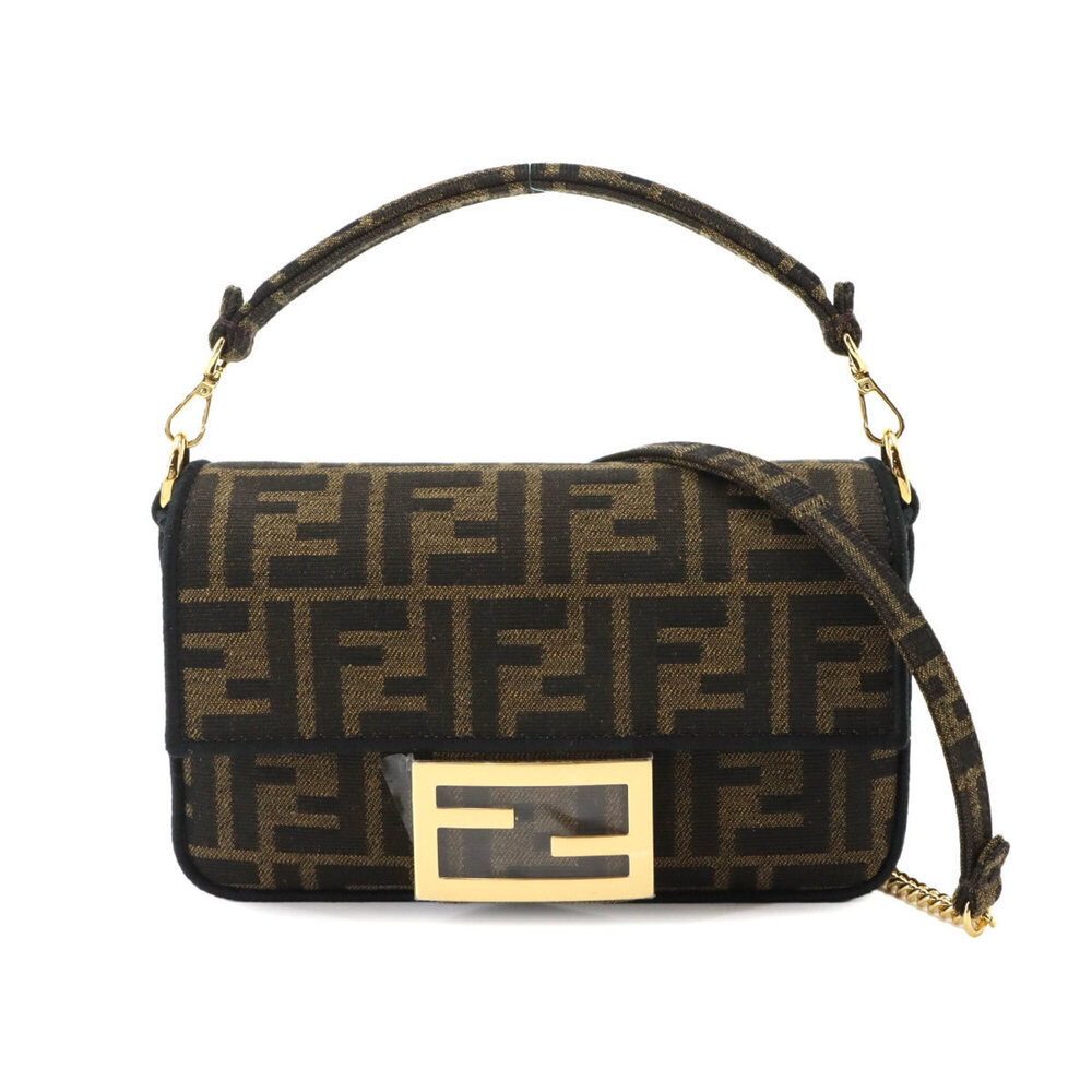 Fendi Zucca Mini Mamma Baguette 2-way Hand/Shoulder Handbag, Canvas and Leath...